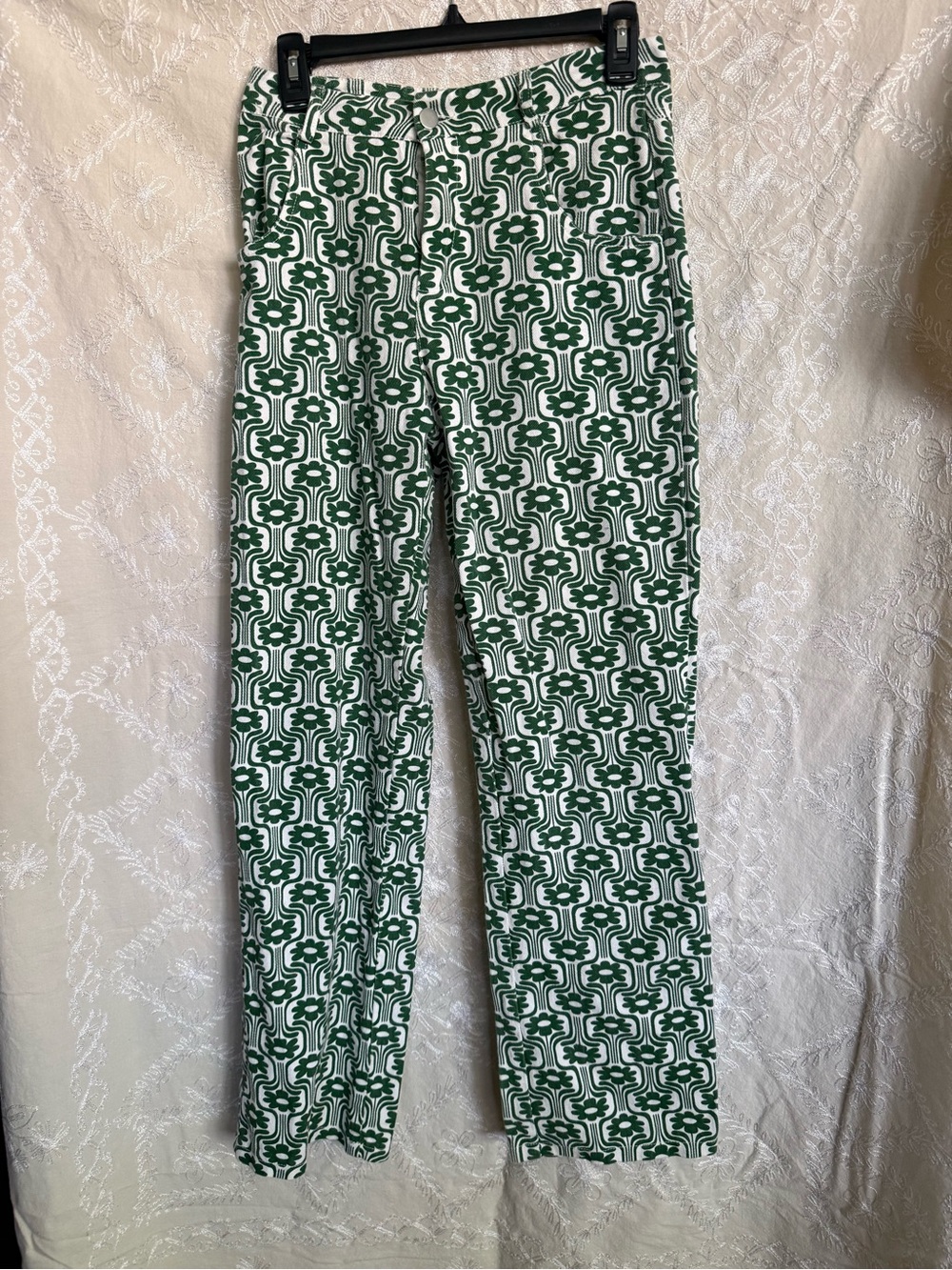 Blush Boutique Green White Geometric Print Pants Jeans Retro Vintage Vibes